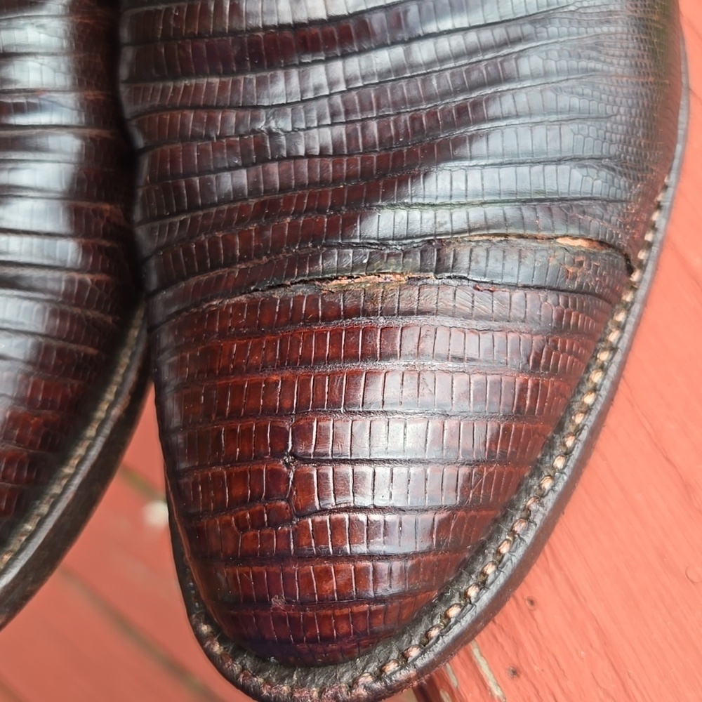 Tony Lama Cognac Lizard Western Boots Cowgirl Cowboy 8.5D - Picture 8 of 11